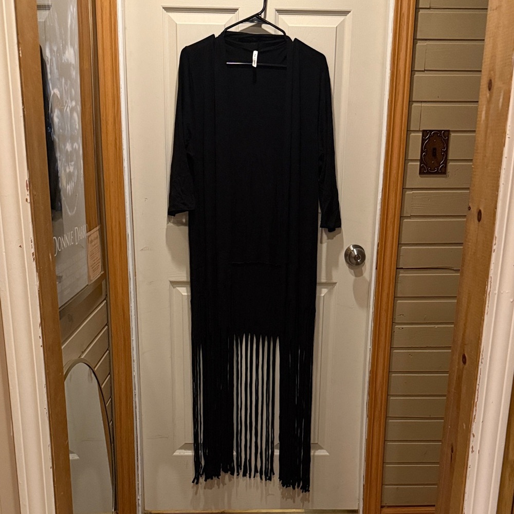 Black Fringe Open Cardigan
